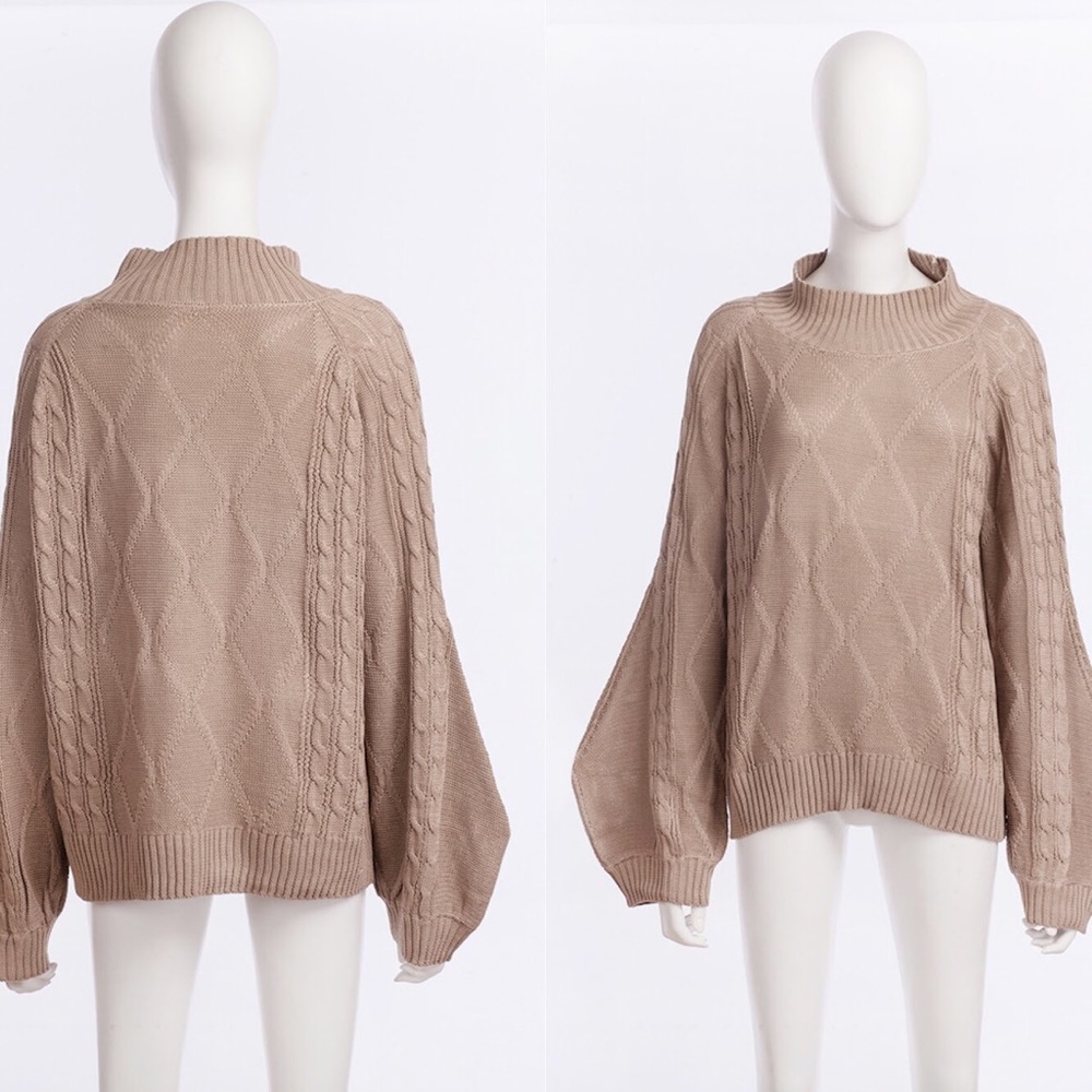Beige Long Sleeve Mock Turtle Neck Sweater 31175TI - Picture 4 of 9